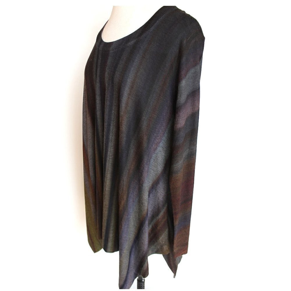 Soft Surroundings Shark Bite Hem Flowy Grey Purple Striped Long Sleeve Tunic Top - Picture 6 of 14